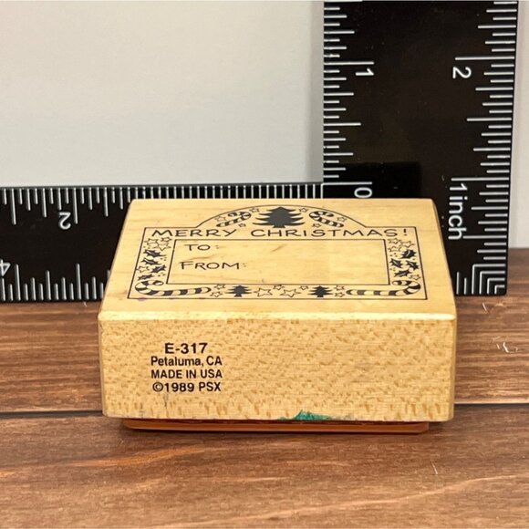 Vintage Merry Christmas Gift Tag Wood mounted Rubber Stamp 1989 PSX E-317 - Picture 3 of 3